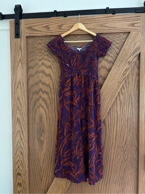 Patrons of Peace Wideleg Jumpsuit, rust orange and purple tropical foliage, S